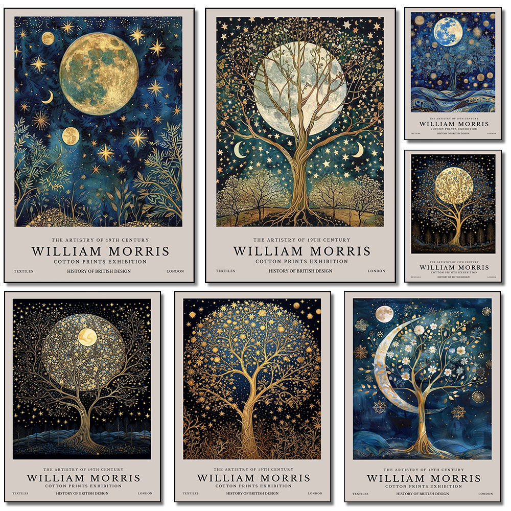 Sustainable Living Eco Friendly - Retro William Morris Moon and Stars